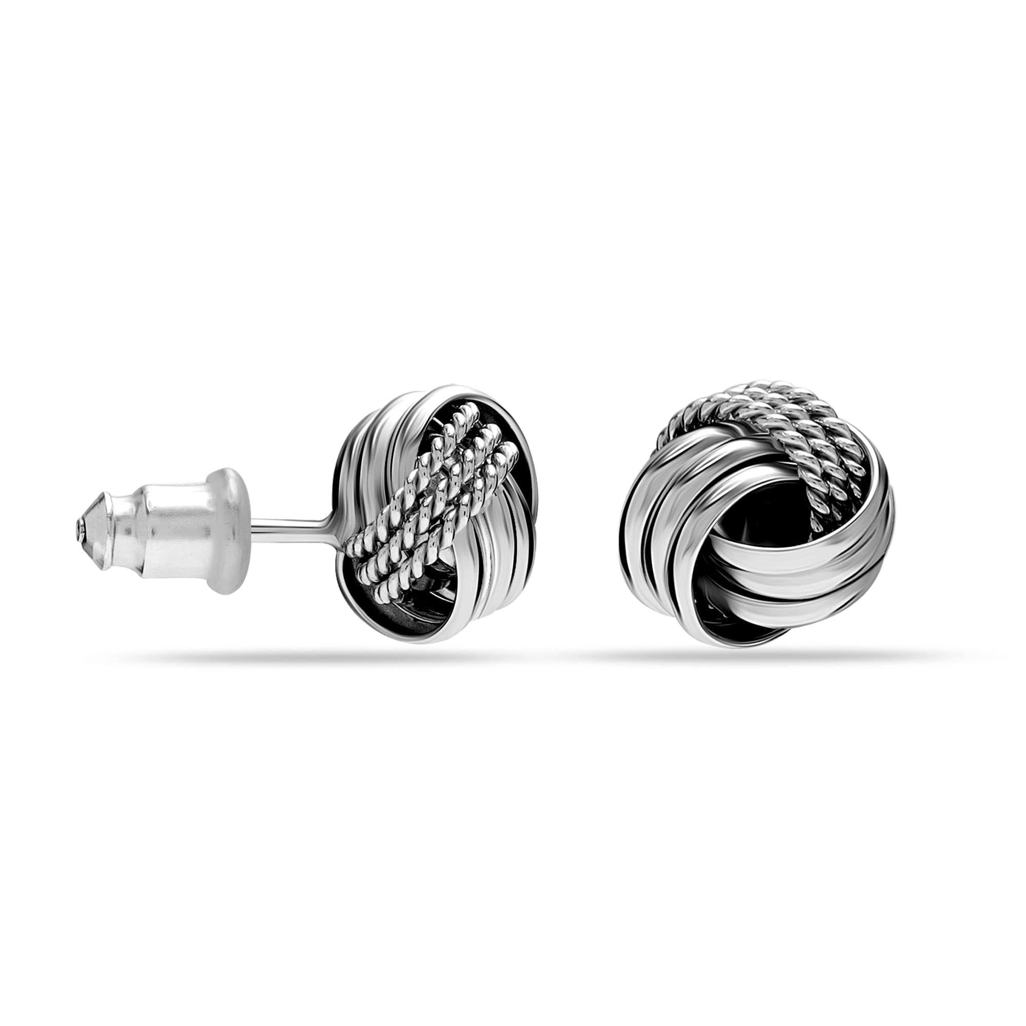 LeCalla 925 Sterling Silver Hypoallergenic Rhodium-Plated Italian Design Love Knot Stud Earrings Jewelry for Women and Teen 10MM