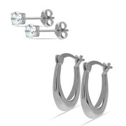 LECALLA 925 Sterling Silver Hypoallergenic SMALL Click-Top Hoop Earrings Set of 2 Pairs Light-Weigh Italian Design Cubic-Zirconia Stud Earrings Gifts for Women and Teen ( 4MM, 15MM )