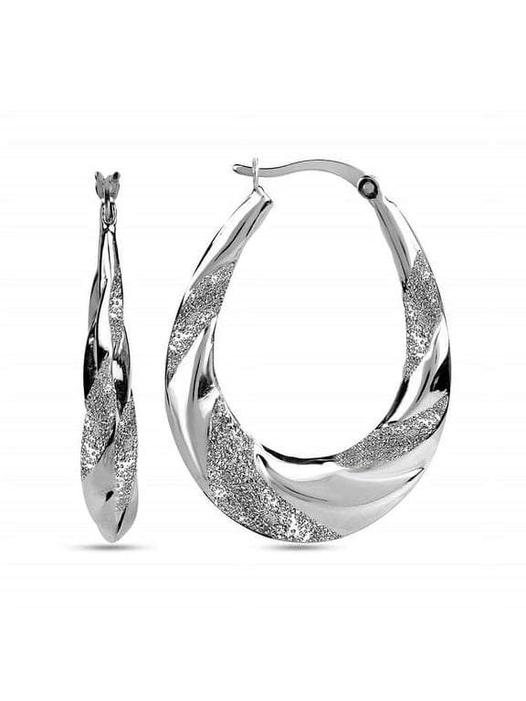 925 Sterling Silver Hypoallergenic Shrimp Classic Diamond-Cut Click Top Oval Hoop Earrings for Women and Teen 38MM