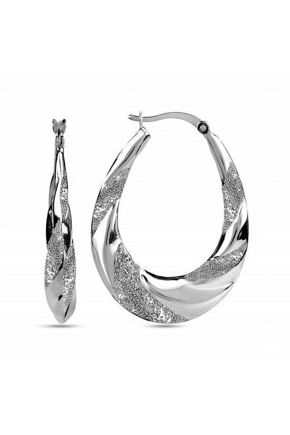 925 Sterling Silver Hypoallergenic Shrimp Classic Diamond-Cut Click Top Oval Hoop Earrings for Women and Teen 38MM