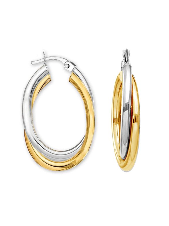 925 Sterling Silver Hypoallergenic Two-Tone Intertwining Oval Shape Click-Top Hoop Earrings for Women and Teen 35MM