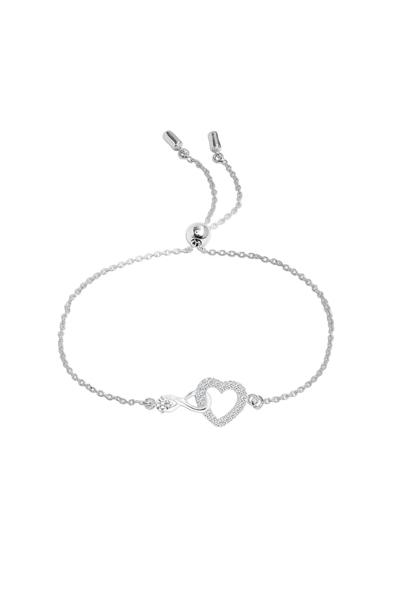 925 Sterling Silver Infinity Crystal Heart Bolo Bracelet for Women Teen 10" Inch