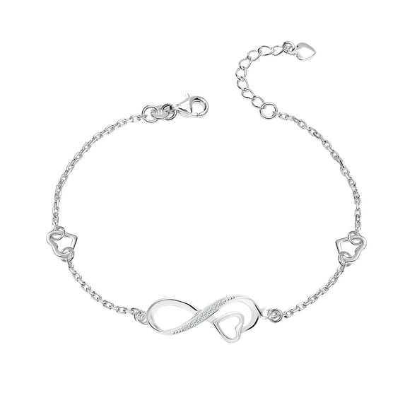 LeCalla 925 Sterling Silver Infinity Heart Charms Adjustable Bracelets for Women Teen