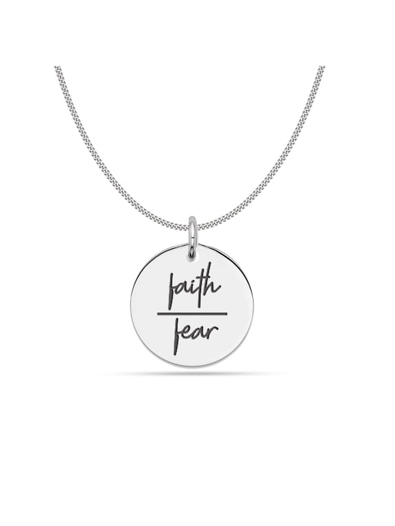 925 Sterling Silver Inspirational Engraved Round Pendant With Curb Chain Necklace Gifts for Women Teen 18"Inch