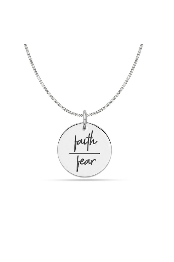 925 Sterling Silver Inspirational Engraved Round Pendant With Curb Chain Necklace Gifts for Women Teen 18"Inch