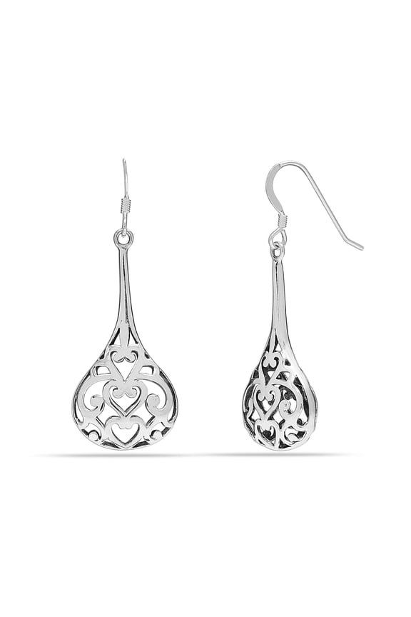 925 Sterling Silver Inspird Open Filigree Teardrop French-Wire Dangle Earrings for Women and Teen 43MM