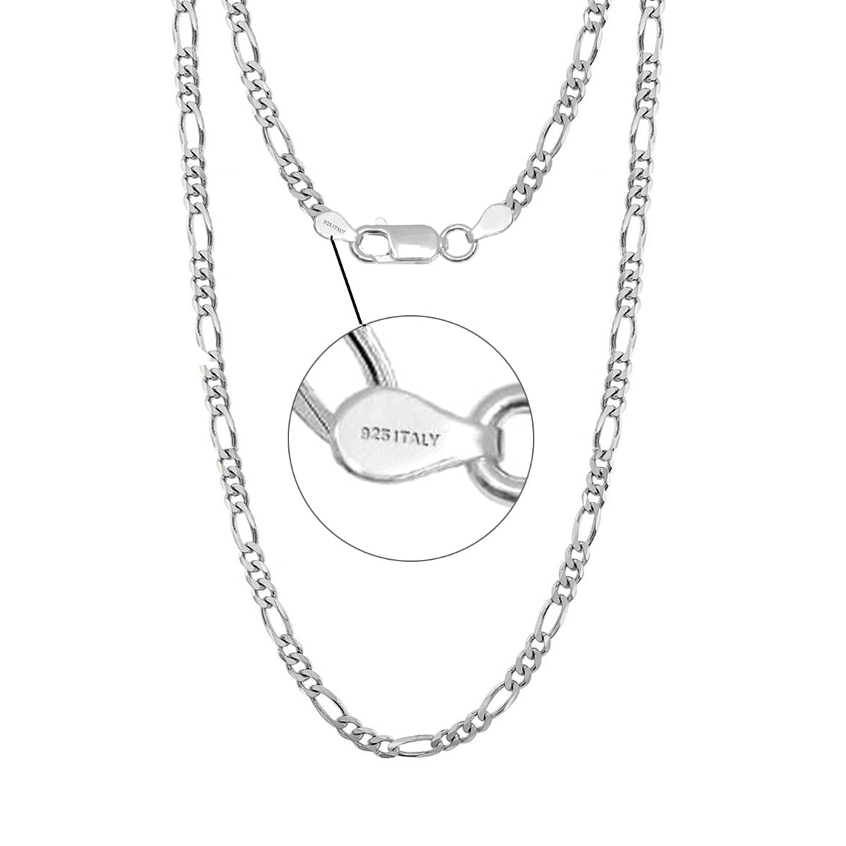 LeCalla 925 Sterling Silver Chain Necklace for Women and Teen, Hypoallergenic 3.5MM Italian Figaro Chain Necklace with Lobster Clasp 20" Inch Jewelry Gifts for Her