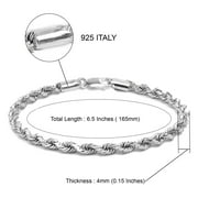 LeCalla 925 Sterling Silver Italian Design 4MM Rope Chain Bracelet for Women and Teen 6.5" Inches