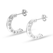 LECALLA 925 Sterling Silver Italian C Shape Half Hoop Earring for Women and Teen 17MM