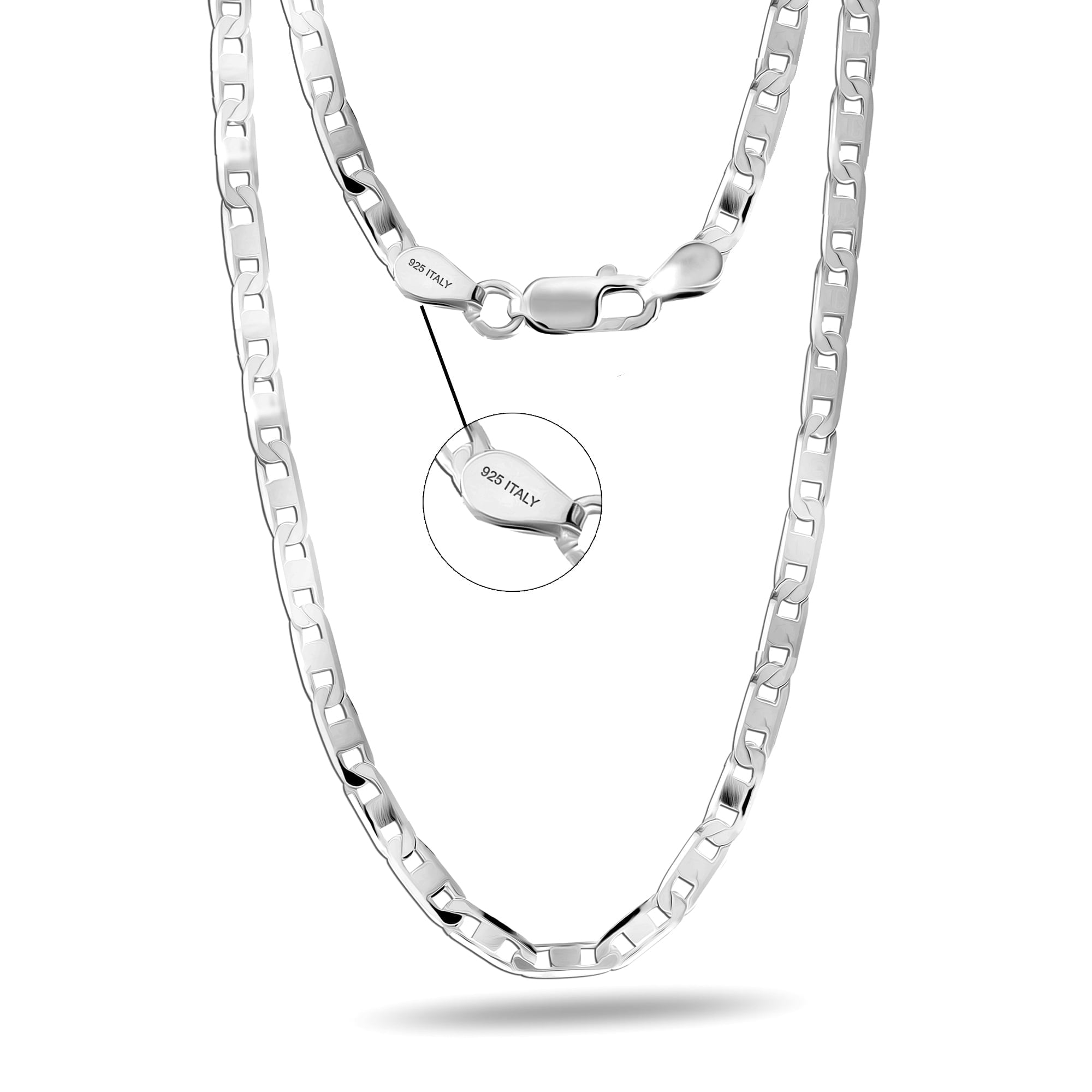 LeCalla 925 Sterling Silver Chain Necklace for Men and Women, 3MM Italian Mariner Link Chain Necklace 22" Inch Jewelry Gifts-Ready