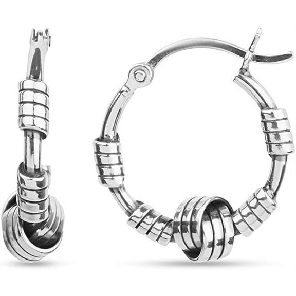 LeCalla 925 Sterling Silver Italian Design Love Knot Balinese Hoop Earrings Jewelry for Women and Teen 17MM