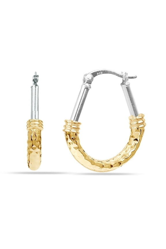 925 Sterling Silver Italian Design Two-Tone Diamond-Cut Gold Plated Click Top Hoop Earrings for Women and Teen 25MM