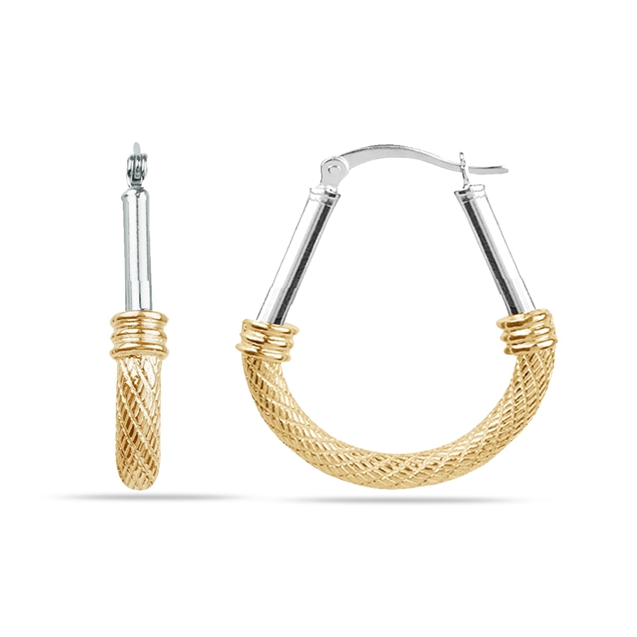 LeCalla 925 Sterling Silver Italian Design Two-Tone Diamond-Cut Hypoallergenic Oval Hoop Earrings for Women and Teen 25MM