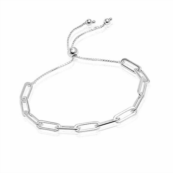 LeCalla 925 Sterling Silver Italian Paperclip Link Chain Sliding Bolo Bracelet for Women 10" Inch