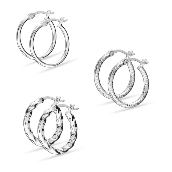 LeCalla 925 Sterling Silver Anti-Tarnish Hoops Earrings for Women and Teen, Set of 3 Pairs (18MM)