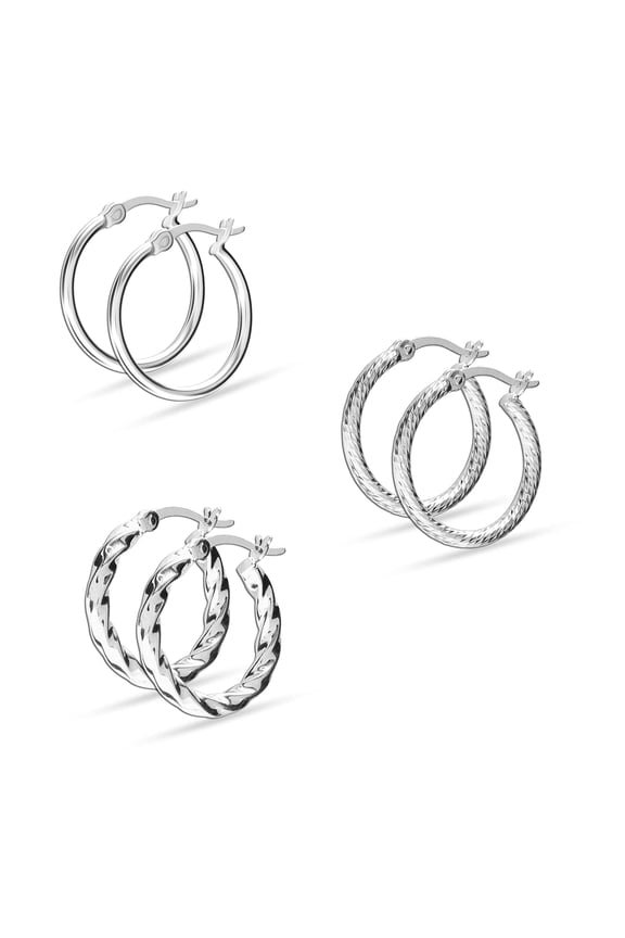 925 Sterling Silver Anti-Tarnish Hoops Earrings for Women and Teen, Set of 3 Pairs (18MM)