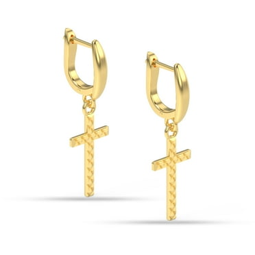 LeCalla 925 Sterling Silver Jewelry 14K Gold-Plated Cross Shaped Drop Dangler Earrings Gifts for Women and Teen 28MM