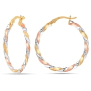 LeCalla 925 Sterling Silver Jewelry 14K Gold-Plated Three-Tone Hoop Earrings Light-Weight Italian Design Medium Click-Top Hoops Earring for Women 35MM