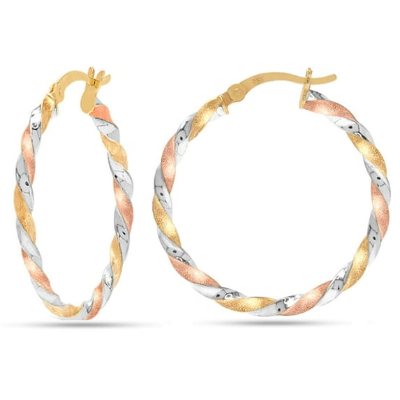 LeCalla 925 Sterling Silver Jewelry 14K Gold-Plated Three-Tone Hoop Earrings Light-Weight Italian Design Medium Click-Top Hoops Earring for Women 35MM