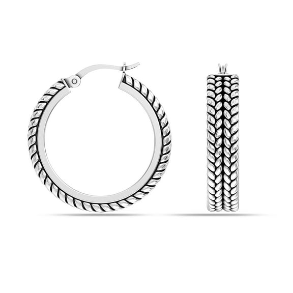 LeCalla 925 Sterling Silver Jewelry Antique Byzantine Inspired Click-Top Hoop Earrings for Women and Teen 30MM