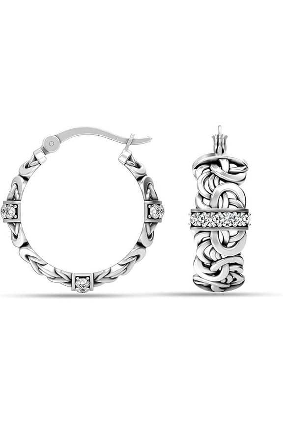 925 Sterling Silver Jewelry Antique Click-Top Byzantine Small Hoop Earrings for Women and Teen 25MM