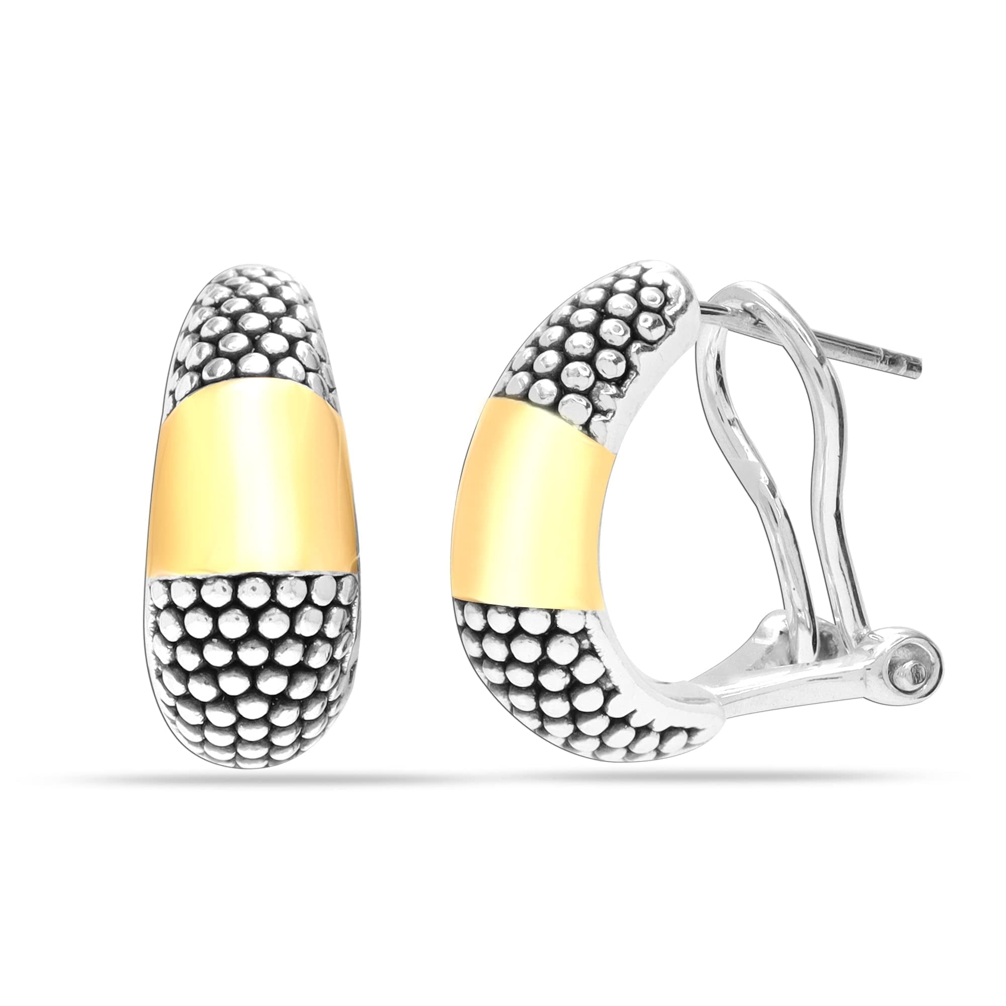 LeCalla 925 Sterling Silver Jewelry Antique Gold-Plated Bar Caviar Omega Back Earrings for Women and Teen 17MM