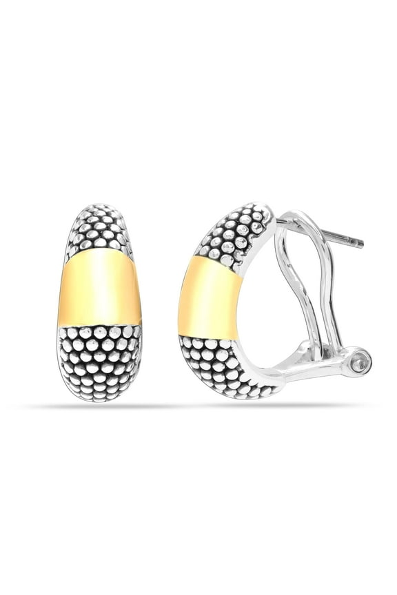 925 Sterling Silver Jewelry Antique Gold-Plated Bar Caviar Omega Back Earrings for Women and Teen 17MM