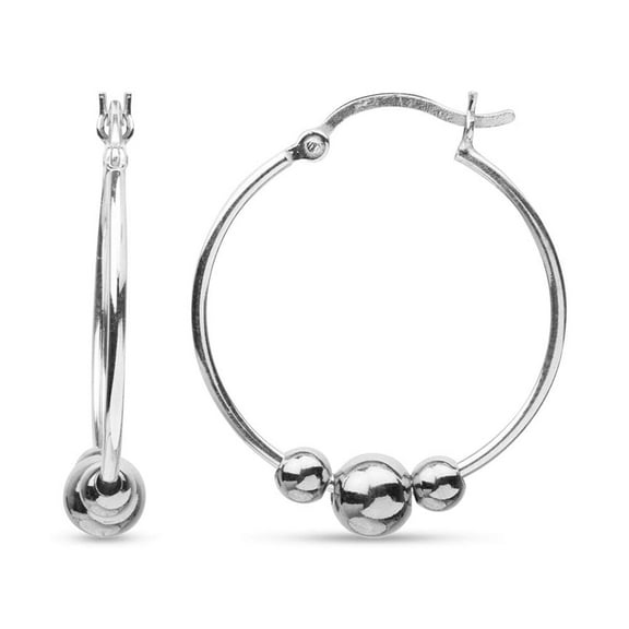LeCalla 925 Sterling Silver Jewelry Bead Hoop Earring for Women and Teen 25MM