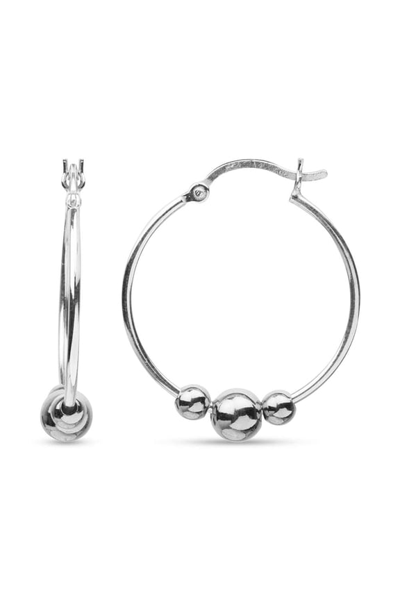 925 Sterling Silver Jewelry Bead Hoop Earring for Women and Teen 25MM