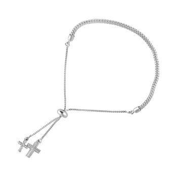 LeCalla 925 Sterling Silver Jewelry Cross Adjustable Sliding Bracelet for Women and Teen Girls 8.5" Inch