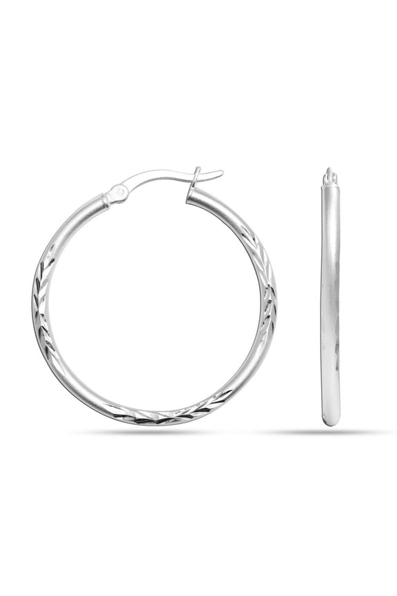925 Sterling Silver Jewelry Diamond-Cut Hoop Earring for Women and Teen 30MM