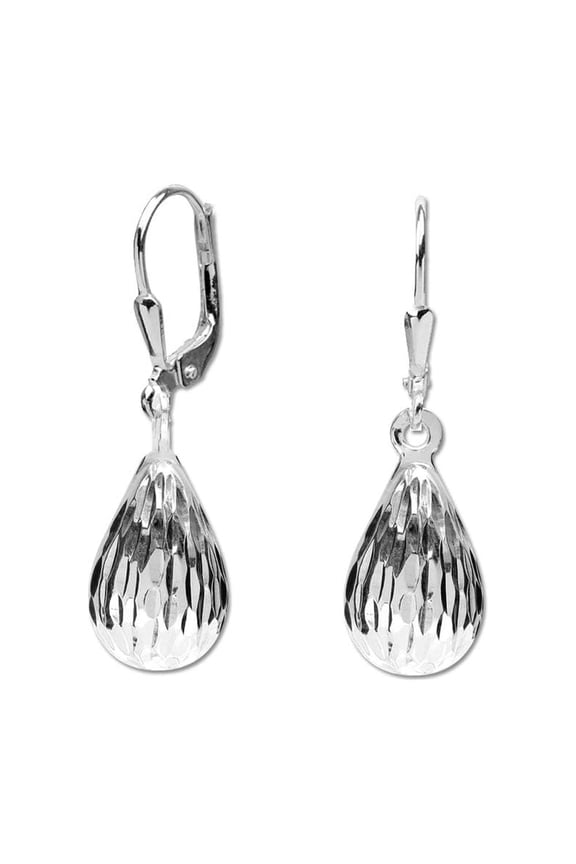 925 Sterling Silver Jewelry Diamond-Cut Tear-Drop Leverback Earrings for Women and Teen 30MM