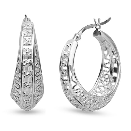 LeCalla 925 Sterling Silver Jewelry Filigree Click-Top Hoop Earrings for Women Teen 25MM
