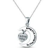 LeCalla 925 Sterling Silver Jewelry I Love You To The Moon And Back Engraved Pendant Necklace with Cable Chain for Teen Girl 25MM