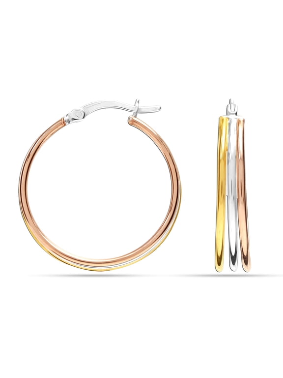 925 Sterling Silver Jewelry Italian Three-Tone Click-Top Hoop Earrings for Women and Teen 25MM