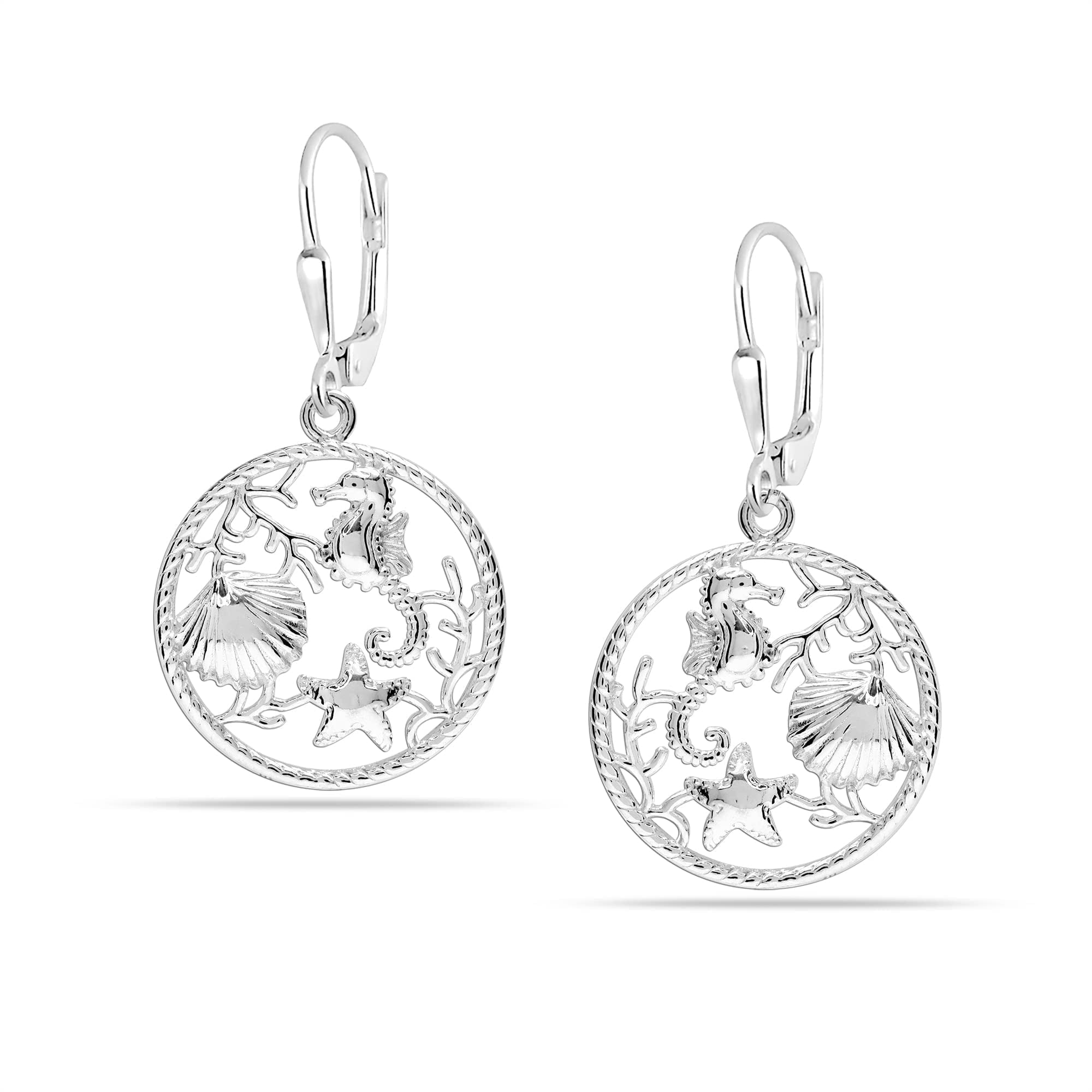 LeCalla 925 Sterling Silver Jewelry Lever Back Sea Life Drop Dangler Earrings for Women and Teen 35MM
