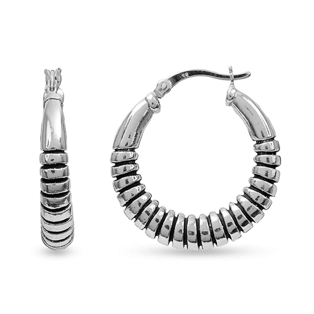 LeCalla 925 Sterling Silver Jewelry Light-Weight Antique Click-Top Hoop Earrings for Women and Teen 28MM