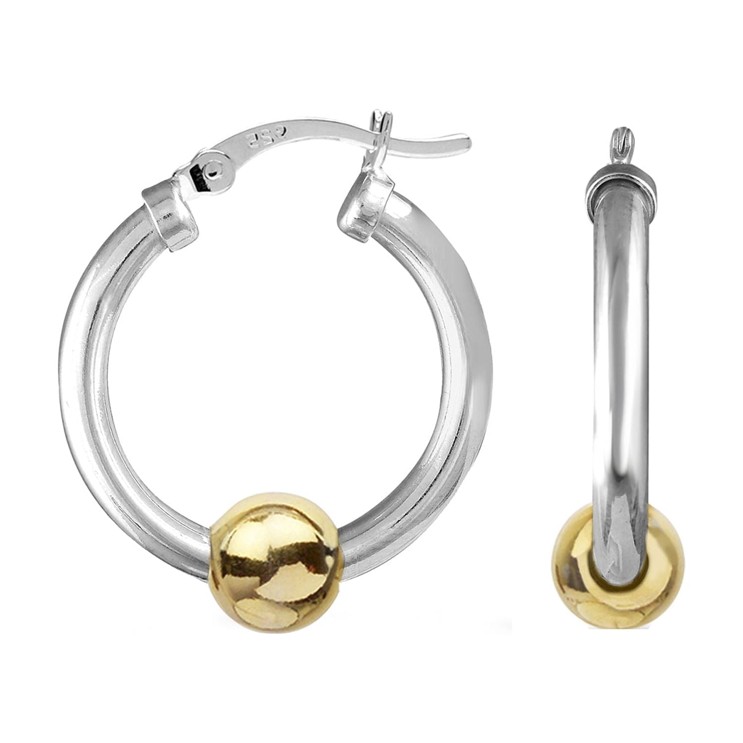 LeCalla 925 Sterling Silver Jewelry Light-Weight Click Top Bead Hoop Earrings for Women and Teen 25MM
