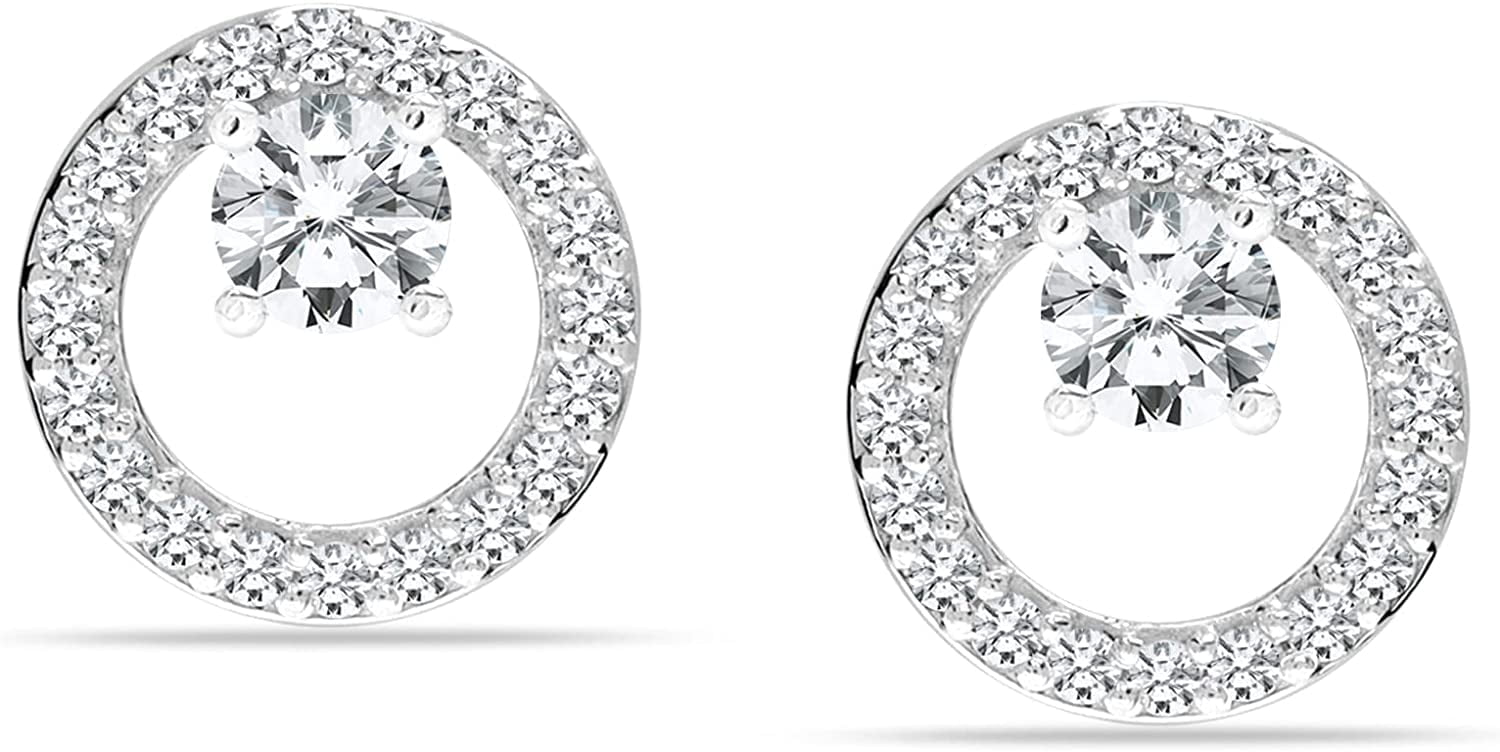 LeCalla 925 Sterling Silver Jewelry Light-Weight Cubic-Zirconia SMALL Circle Pierced Stud Earrings Women and Teen 10MM