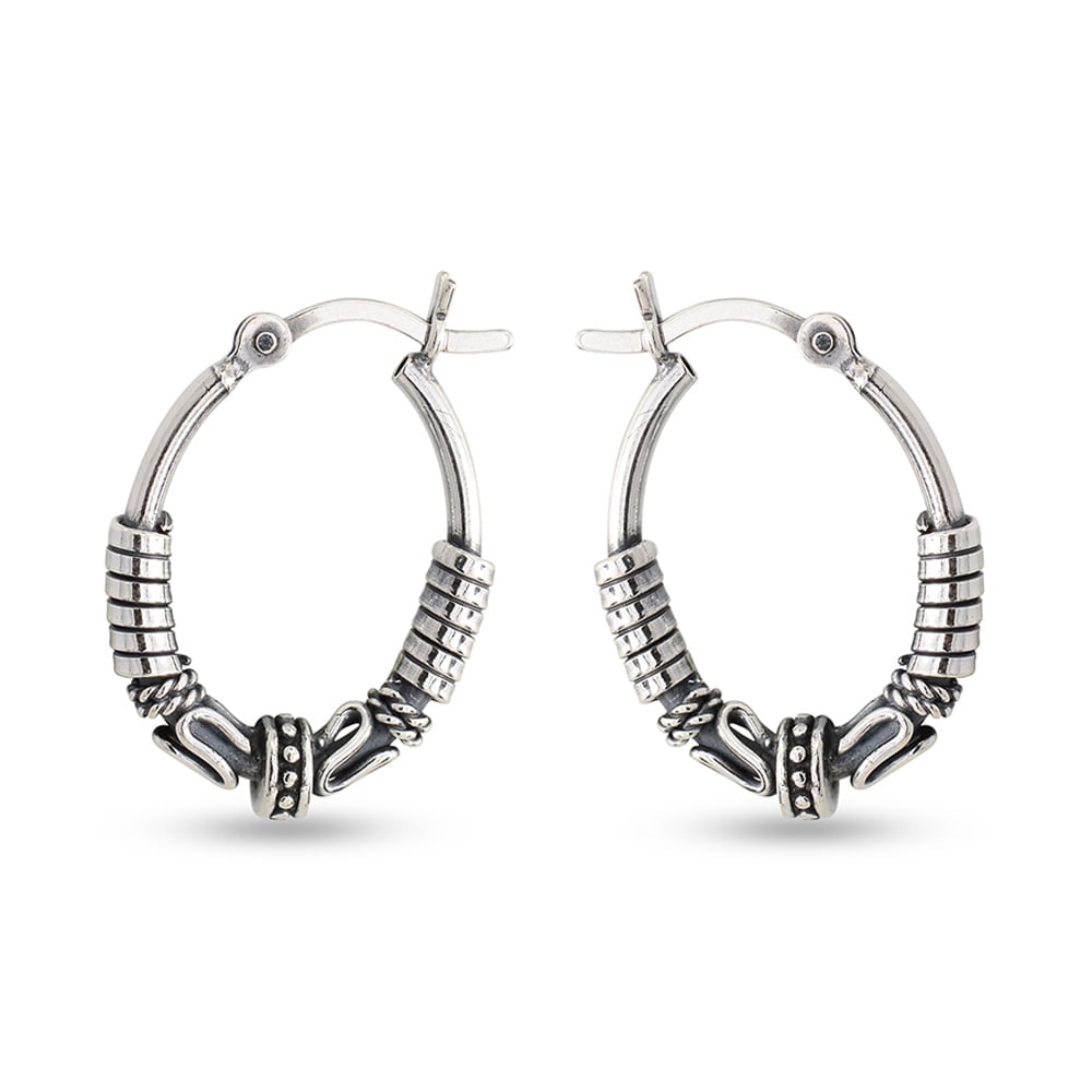 LeCalla 925 Sterling Silver Jewelry Light-Weight Oxidized Tribal Bali Hoop Earring for Women and Teen 20MM