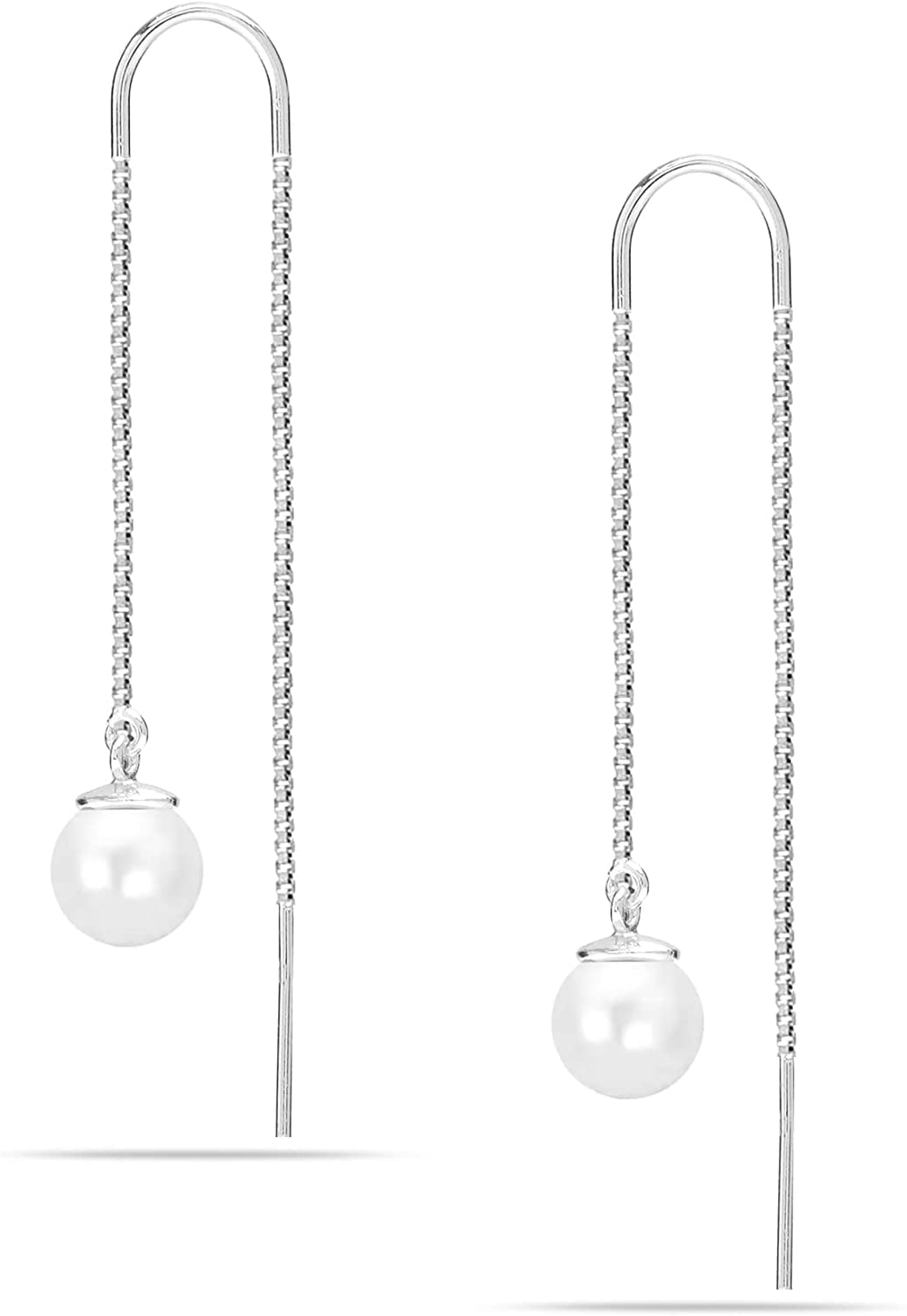 LeCalla 925 Sterling Silver Jewelry Light-Weight Pearl Drop Threader ...