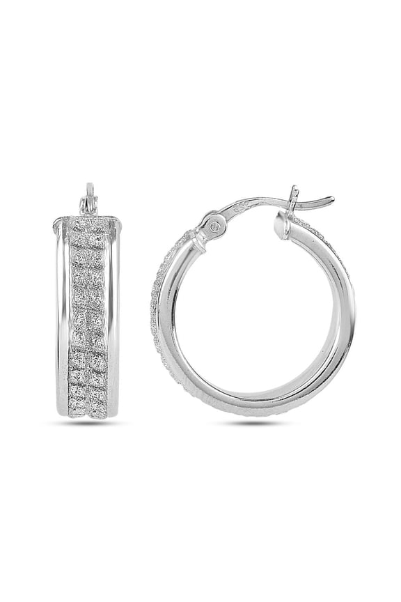 925 Sterling Silver Jewelry Light-Weight Rhodium-Plated Glitter Hoop Earrings for Women and Teen 18MM