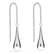 LECALLA 925 Sterling Silver Jewelry Light-Weight Teardrop Threader Earrings for Female, Women and Teen 26MM