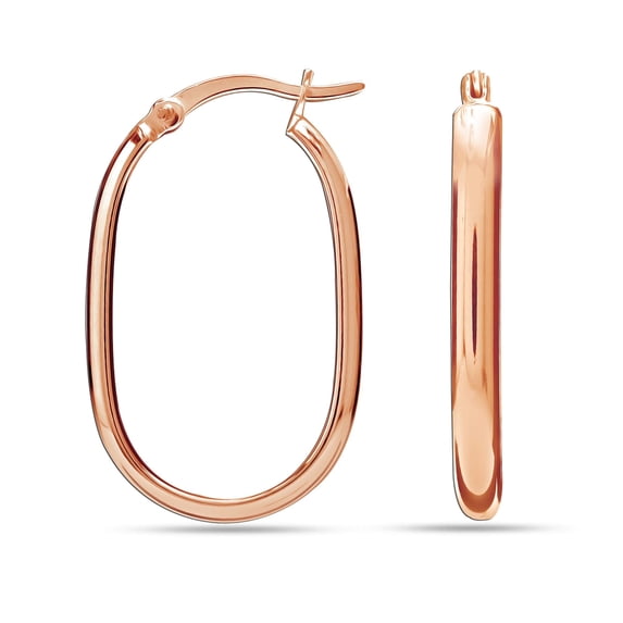 LeCalla 925 Sterling Silver Hoop Earring for Women Rose-Gold Plated Oval Hoop Earrings for Teen 30MM