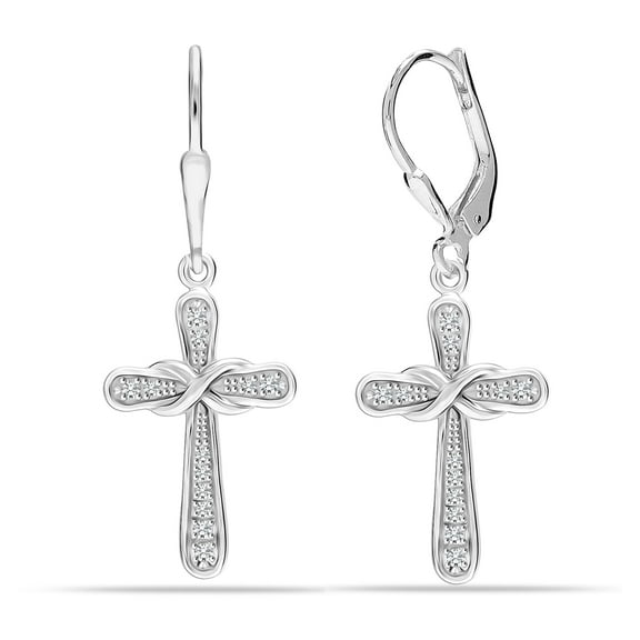 LeCalla 925 Sterling Silver Jewelry Rhodium Plated Infinity Lever Back Cross Dangle Drop Earrings for Women and Teen 37MM