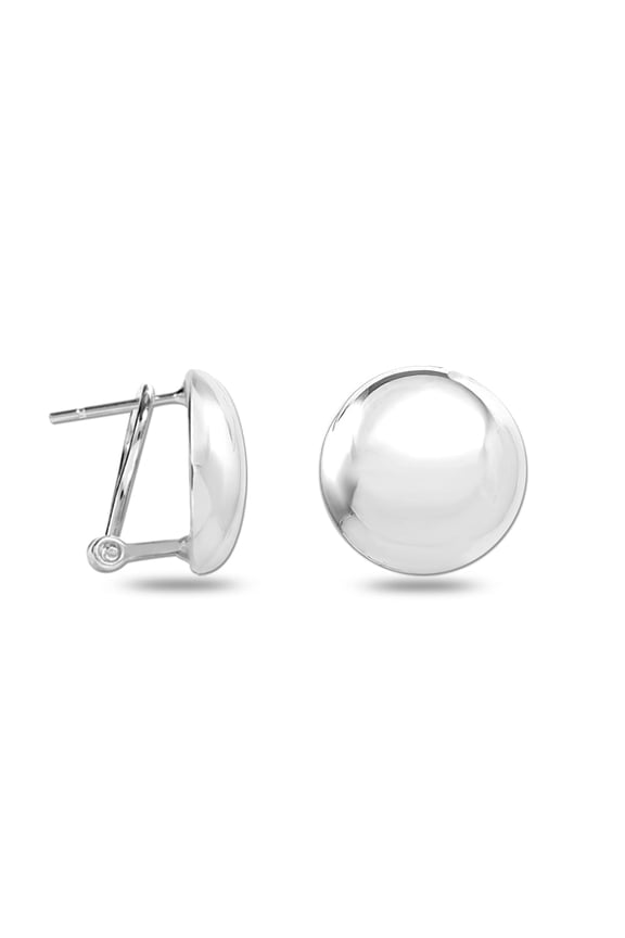 925 Sterling Silver Jewelry Round Dome Button Omega-Clip Back Stud Earrings for Women and Teen 16MM
