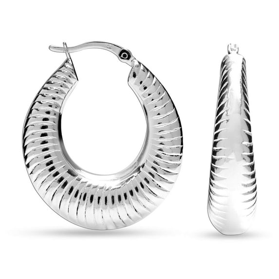 LeCalla 925 Sterling Silver Jewelry Shrimp Hoop Earrings for Women and Teen 32MM