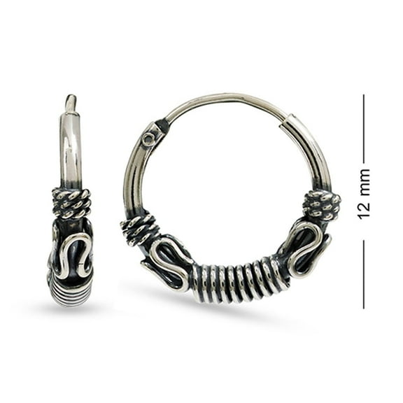 LeCalla 925 Sterling Silver Jewelry Small Bali Endless Hoop Earrings Cartilage Nose Lips and Ear for Women and Teen 12MM