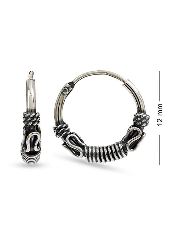 925 Sterling Silver Jewelry Small Bali Endless Hoop Earrings Cartilage Nose Lips and Ear for Women and Teen 12MM