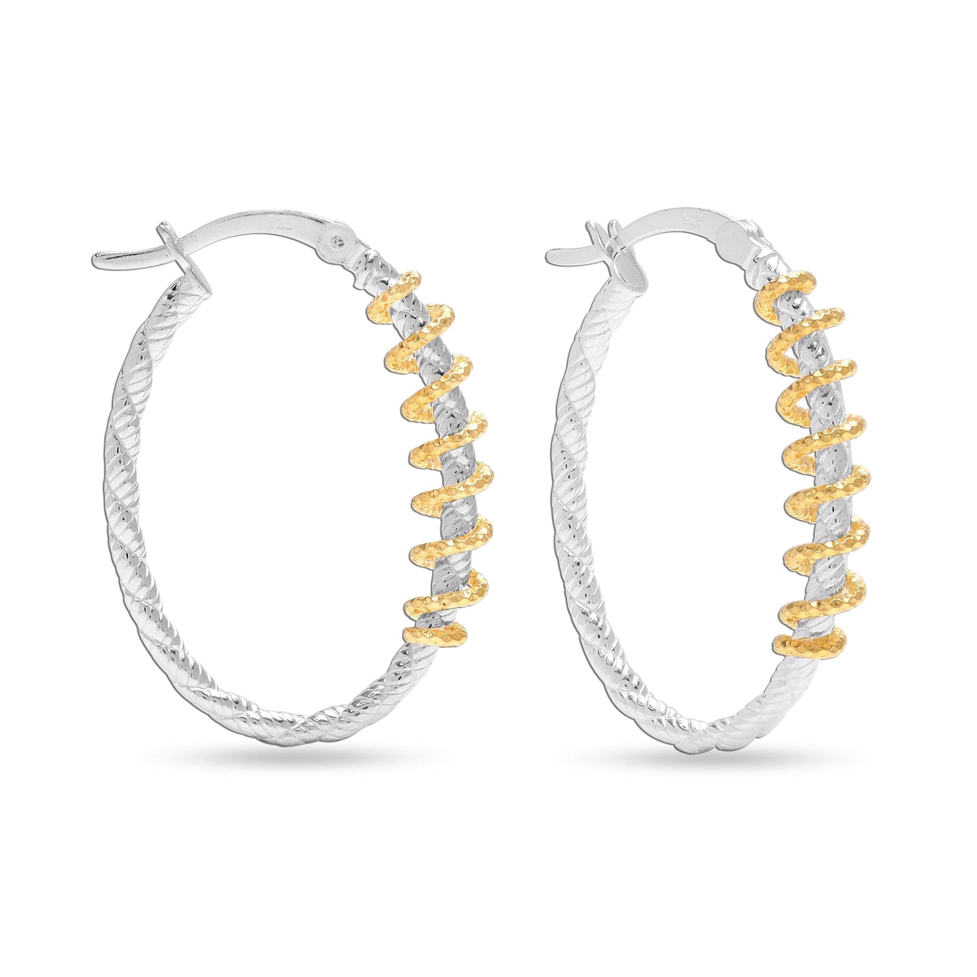 LeCalla 925 Sterling Silver Jewelry Three Tone Diamond Cut Design Hoop Earring for Women and Teen 30MM